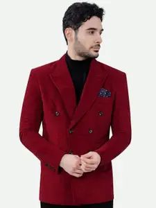FRENCH CROWN Textured Notched Lapel Double-Breasted Blazer