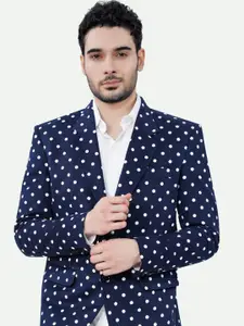 FRENCH CROWN Polka Dots Printed Single Breasted Cotton Blazer