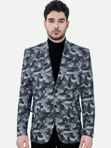 FRENCH CROWN Printed Cotton Slim Fit Single Breasted Blazer