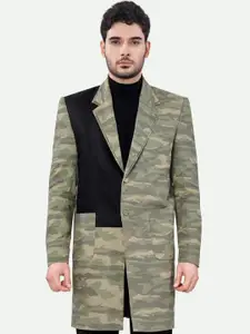 FRENCH CROWN Printed Cotton Single-Breasted LongLine Blazer