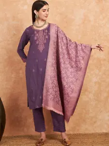 HK colours of fashion Floral Woven Design Pashmina Unstitched Dress Material