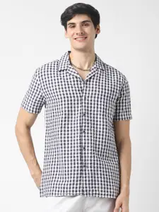 VASTRADO Gingham Checked Seersucker Weave Oversized Cotton Casual Shirt