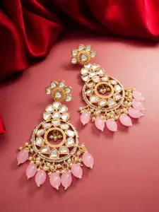 aadita Gold-Plated Kundan-Studded & Pearl Beaded Chandbalis