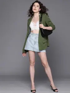 Boohoo Ruched Sleeve Jersey Tailored Blazer