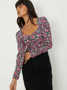 DOROTHY PERKINS Floral Print Sweetheart Neck Sweetheart Neck Ruched Top