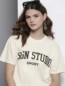 Boohoo Typography Printed Pure Cotton T-shirt