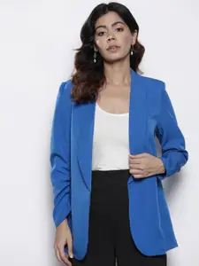 Boohoo Ruched Sleeves Open Front Blazer