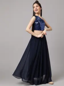 Inddus Girls Embroidered Sequinned Ready to Wear Lehenga & Blouse