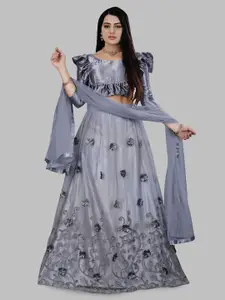 N N ENTERPRISE N ENTERPRISE Floral Embroidered Semi-Stitched Lehenga & Unstitched Blouse With Dupatta