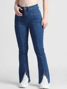 ONLY Women Flared High-Rise Low Distress Light Fade Stretchable Jeans