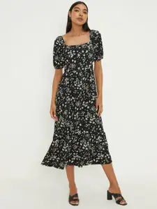DOROTHY PERKINS Ditsy Floral Printed Puff Sleeve A-Line Midi Dress