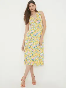 DOROTHY PERKINS Floral Print Ruffled A-Line Midi Dress With Tie-up Detail