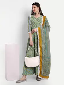 githaan Ethnic Motifs Printed Fit and Flare Maxi Pure Cotton Ethnic Dresse with Dupatta