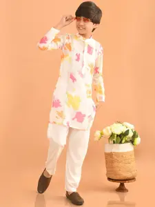 LilPicks Boys Abstract Printed Band Collar Straight Kurta With Trousers