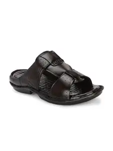 Azzaro Black Men Textured Leather Comfort Sandals