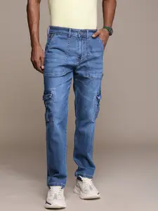 WROGN Men Mid-Rise Light Fade Stretchable Cargo Jeans