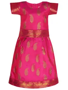 Wish Karo Girls Woven Design Zari Art Silk Ready To Wear Lehenga & Choli