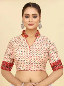 SHOPGARB Printed Mandarin Collar Cotton Saree Blouse