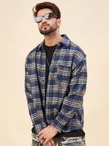 CHIMPAAANZEE Oversized Checked Spread Collar Casual Shirt