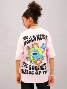 SASSAFRAS Typography Printed Pure Cotton Oversized T-shirt