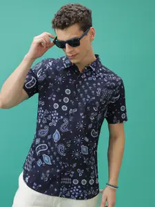 HIGHLANDER Slim Fit Ethnic Motif Printed Opaque Casual Shirt