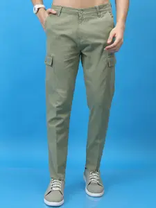 HIGHLANDER Men Tapered Fit Solid Mid-Rise Plain Cotton Cargos