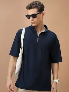 HIGHLANDER Polo Collar Drop Shoulder Sleeves Oversized Popcorn structured T-shirt