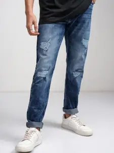 HIGHLANDER Men Blue Slim Fit Mid-Rise Distressed Light Fade Jeans