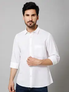 Cantabil Comfort Spread Collar Chambray Weave Cotton Linen Casual Shirt