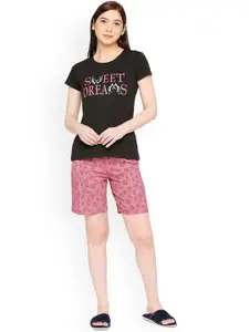 zebu Typographic Printed Round Neck Short Sleeves Pure Cotton T-shirt & Shorts