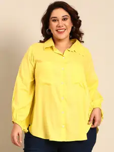 The Pink Moon Plus Size Classic Puffed Sleeves Casual Shirt