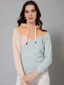 Cantabil Colourblocked Hooded Fleece Pullover Sweatshirt