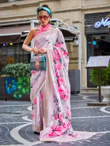 Saree mall Floral Printed Zari Pure Silk Sarees