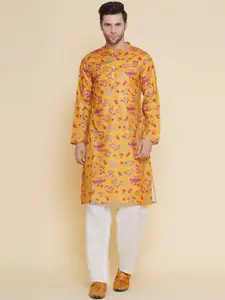Baawara By Bhama Floral Printed Band Collar Straight Kurta with Trousers