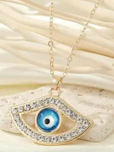Krelin Gold-Plated Artificial Stones-Studded Evil Eye Pendants With Chain