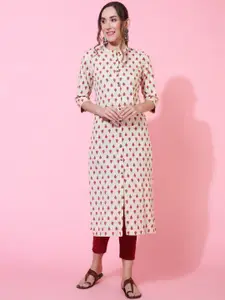 KIMAYRA Floral Printed Mandarin Collar Cotton A-Line Kurta