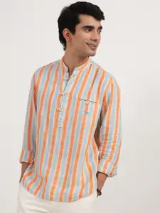 Andamen Striped Mandarin Collar Linen Kurta