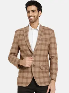 METTLE Checked Slim-Fit Single Breasted Suede Coat
