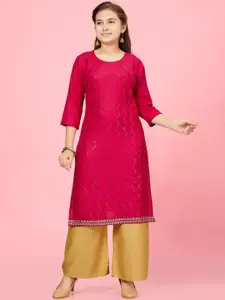 Aarika Girls Sequinned Straight Cotton Kurta