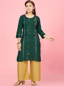 BAESD Girls Floral Embroidered Sequinned Cotton Kurta