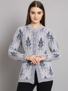 eWools Floral Printed Woollen Cardigan Sweater