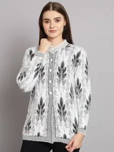 eWools Self Design Round Neck Long Sleeves Woollen Cardigan Sweater