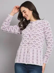 eWools Ethnic Motif Printed Cardigan Sweater