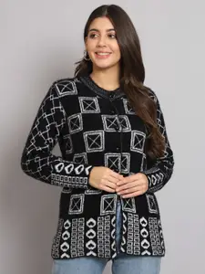 eWools Geometric Printed Cardigan Sweater
