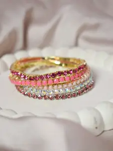 SALTY Set of 5 Gold Plated Artificial Stones Studded Bracelets