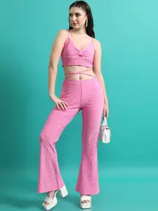 Tokyo Talkies Self Designed Shoulder Straps Crop Top With Trousers