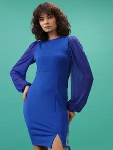 Tokyo Talkies Blue Puff Sleeves Bodycon Dress