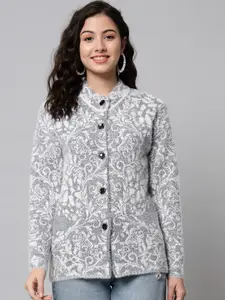 eWools Floral Printed Long Sleeve Woollen Cardigan Sweaters