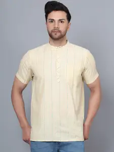 Latest Chikan Garments Striped Band Collar Pure Cotton Short Kurta