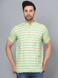 Latest Chikan Garments Striped Band Collar Pure Cotton Short Kurta